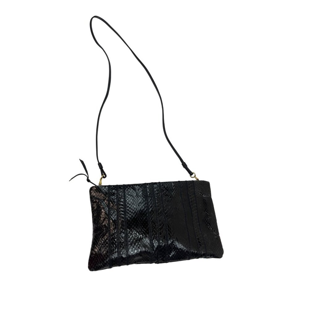 Black Snakeskin Clutch Purse With Adjustable Strap & Zipper Closure 2u